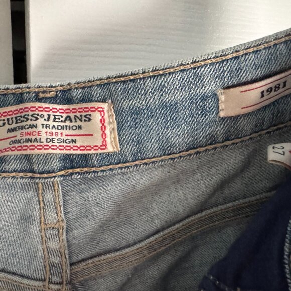 Guess 1981 Skinny Womens Size 27 Blue Denim Triangle Logo Mid Rise Jeans - Picture 3 of 5